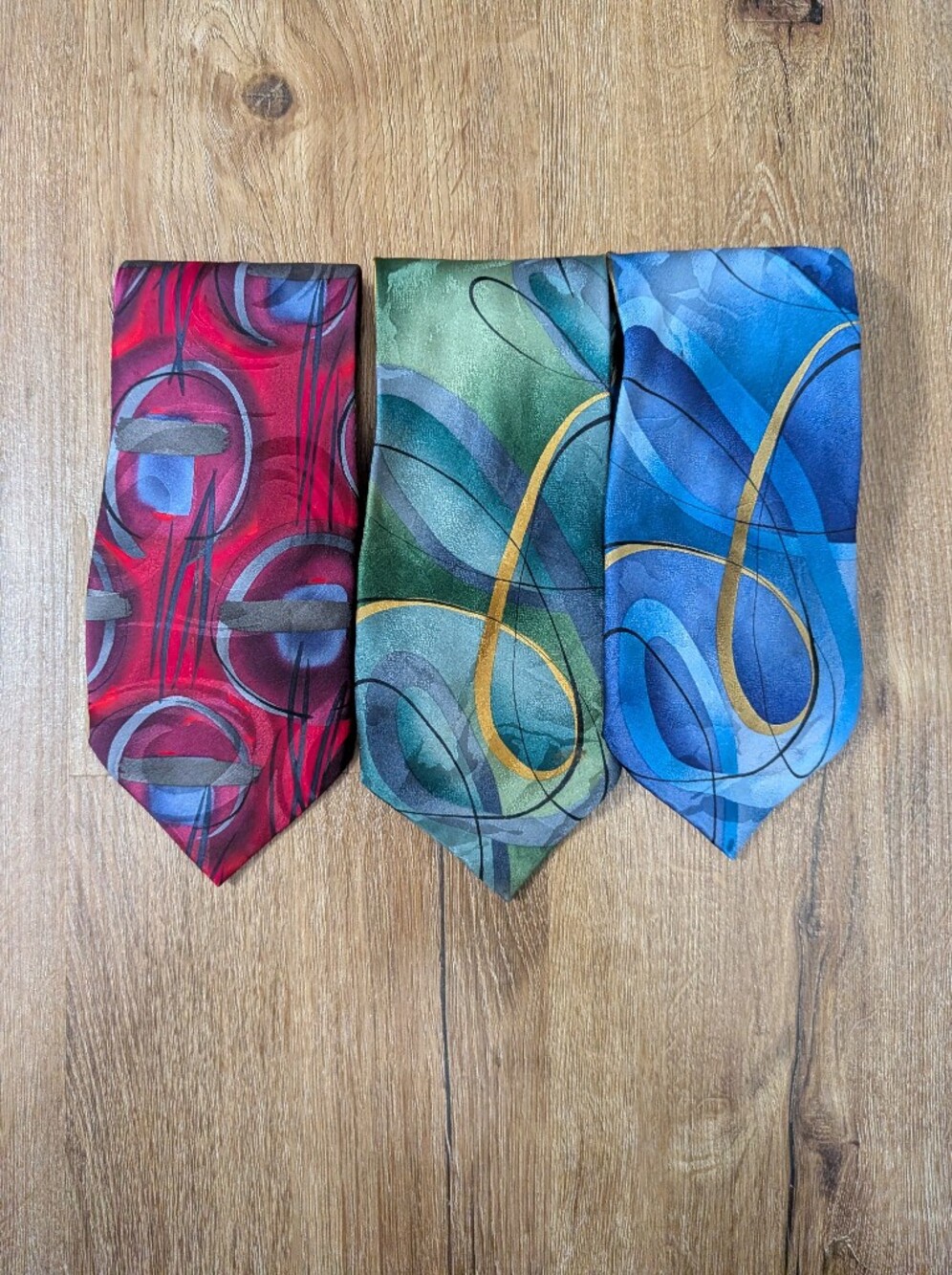 J. Garcia Red, Green, and Blue Abstract Pattern Neckties - Set of 3